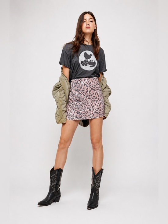 Free People Dresses & Skirts - 🐆 Free People Sequin Leopard Mini Skirt Size 2 NWT Party Night